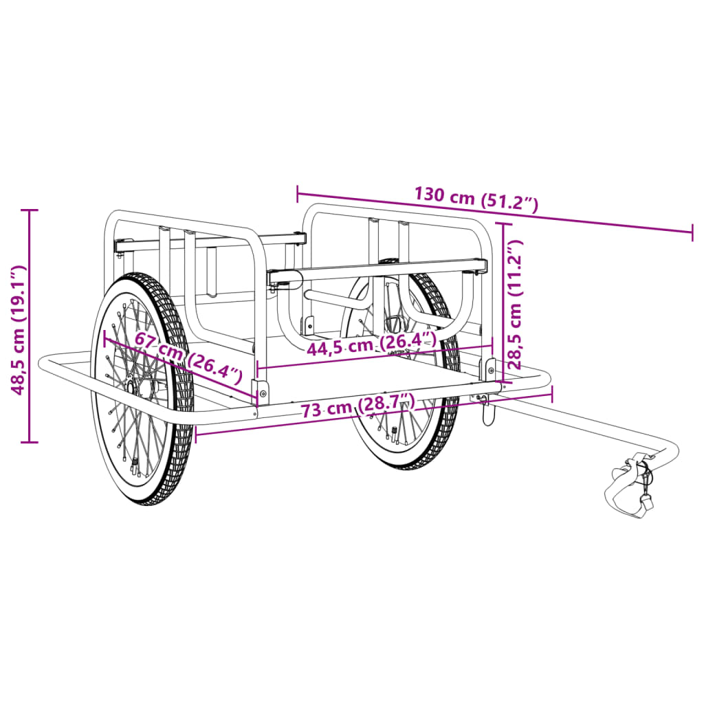 Fietstrailer 130X73X48,5 Cm Staal Zwart